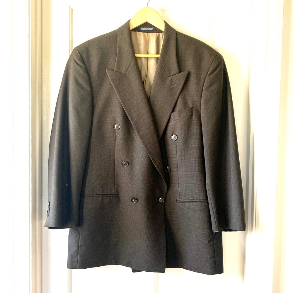 Bachrach Double Breast Wool Sport Coat Blazer Mens 40R Houndstooth Black Brown